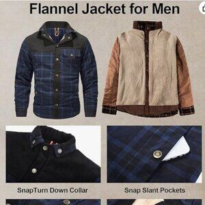 Men's Sherpa Lined Plaid Flannel Shirt Jacket Snap Button Winter Jacket (Med)